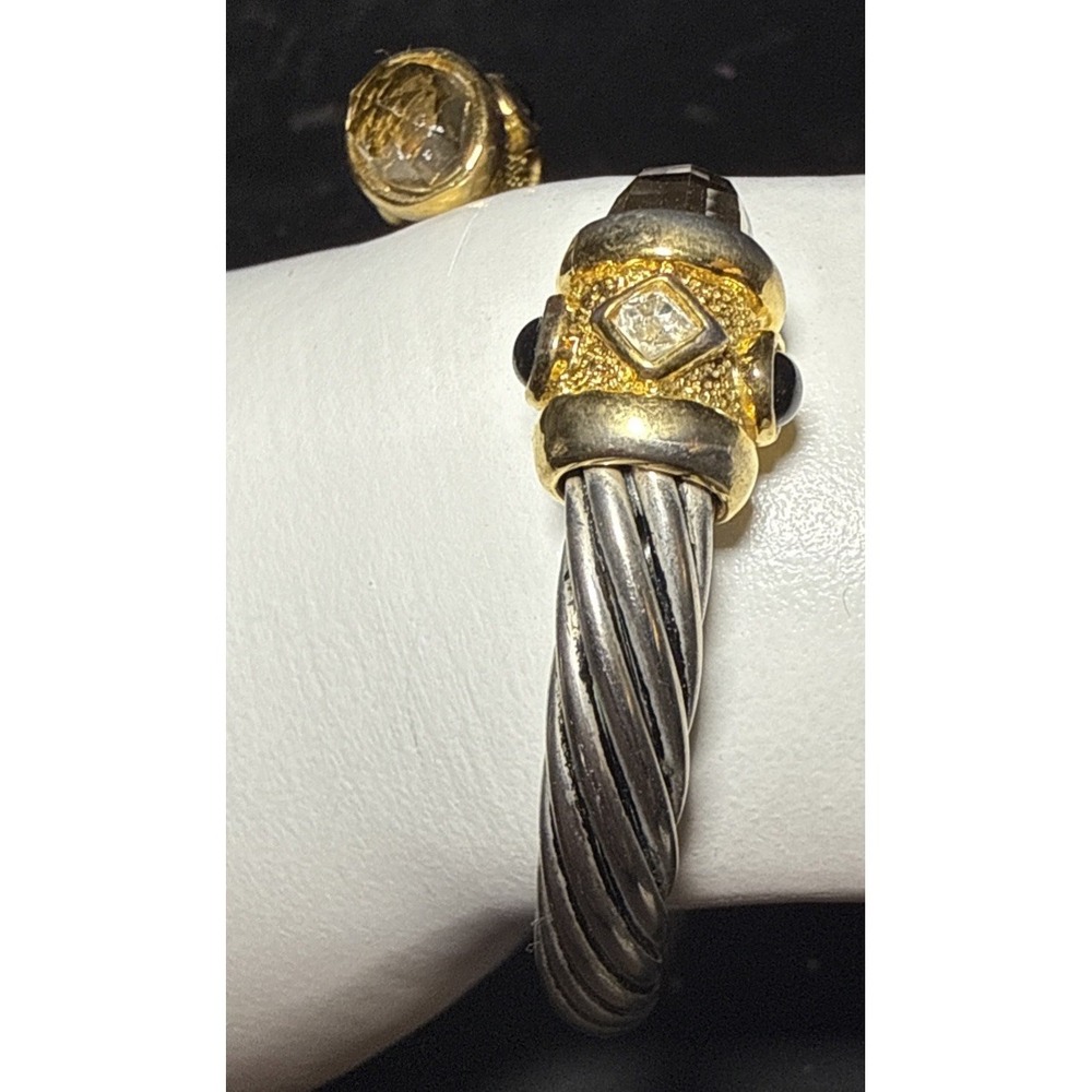 Mixed Metal Tones Textured Bypass Cuff Bracelet J20-2 - Picture 3 of 4